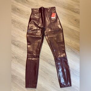 Spanx Faux Leather Leggings Burgundy High Rise Sculpting Medium NWT